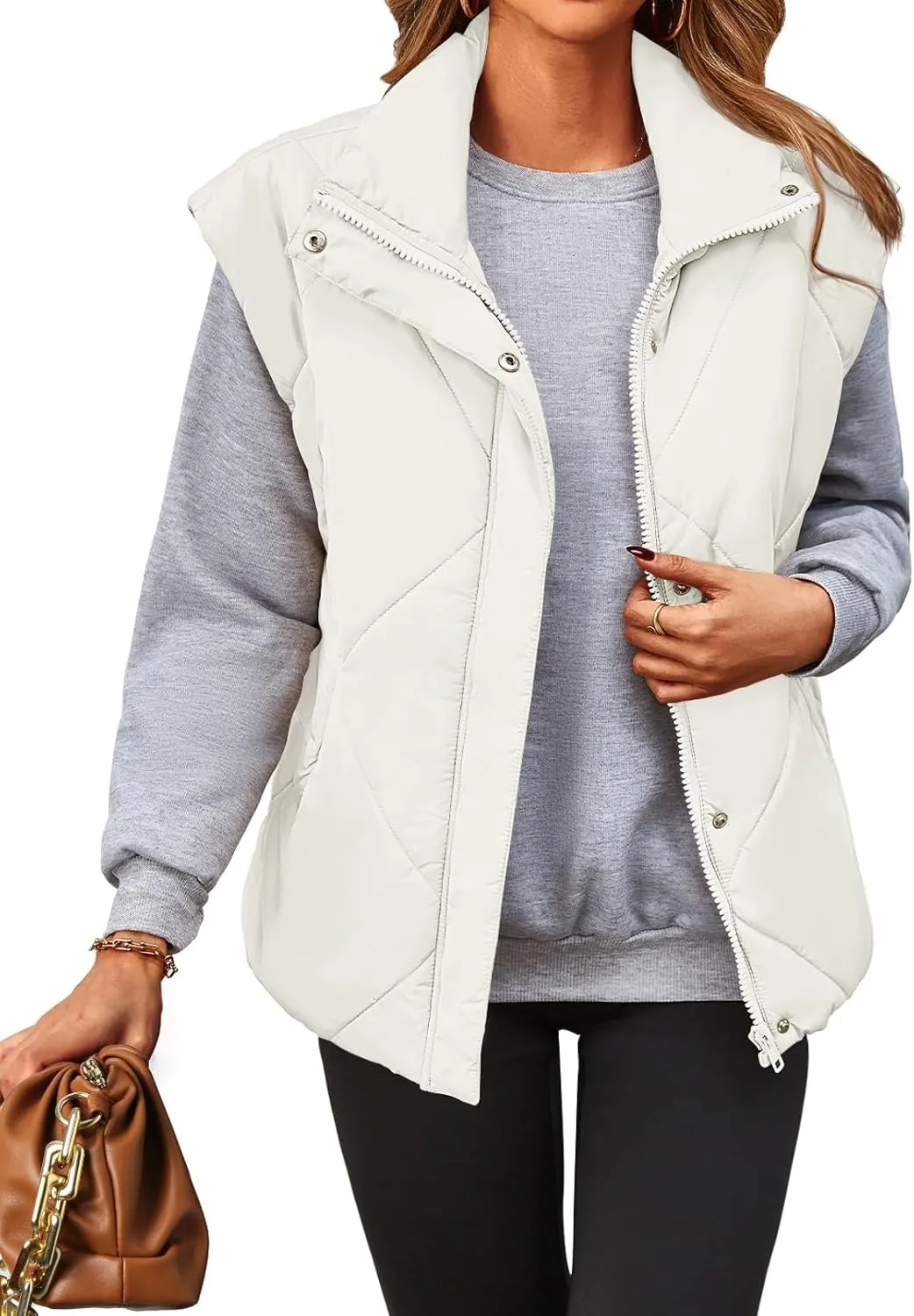 MEROKEETY Women's 2024 Winter Puffer Vest Quilted Stand Collar Zip Up Padded Gilet Coat with Pockets