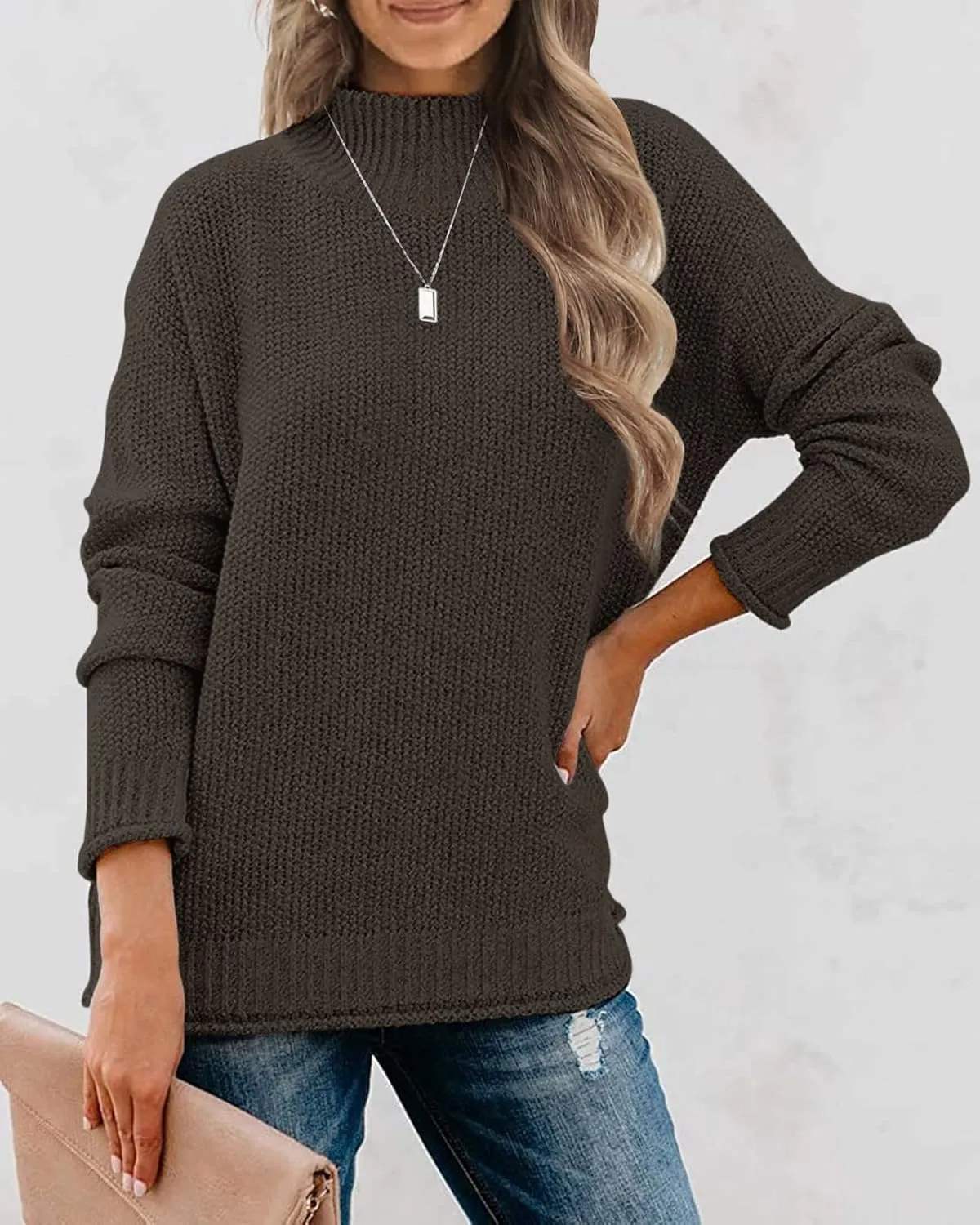 MEROKEETY Women's Long Sleeve Turtleneck Cozy Knit Sweater Casual Loose Pullover Jumper Tops