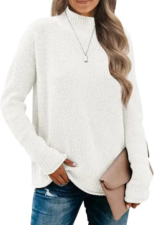 MEROKEETY Women's Long Sleeve Turtleneck Cozy Knit Sweater Casual Loose Pullover Jumper Tops