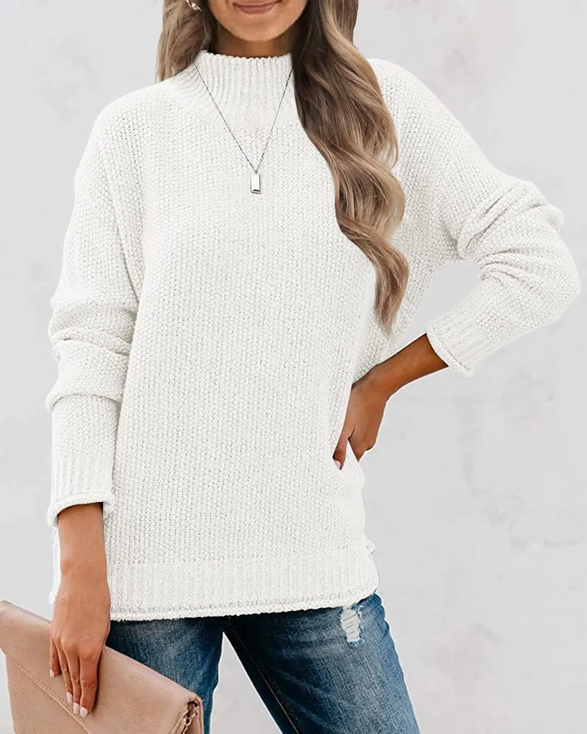 MEROKEETY Women's Long Sleeve Turtleneck Cozy Knit Sweater Casual Loose Pullover Jumper Tops