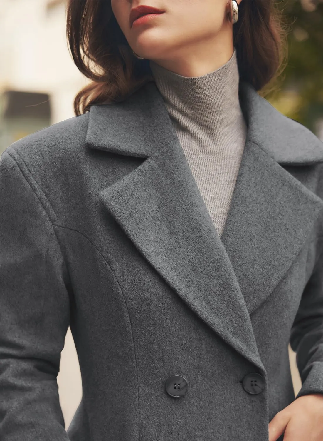 MIHOLL Women's Winter Wool Coat Chic Notched Collar Double Breasted Long Coat With Pockets