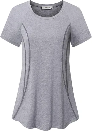 MOQIVGI Womens Short Sleeve Workout Shirts Yoga Running Fitness Activewear Tops