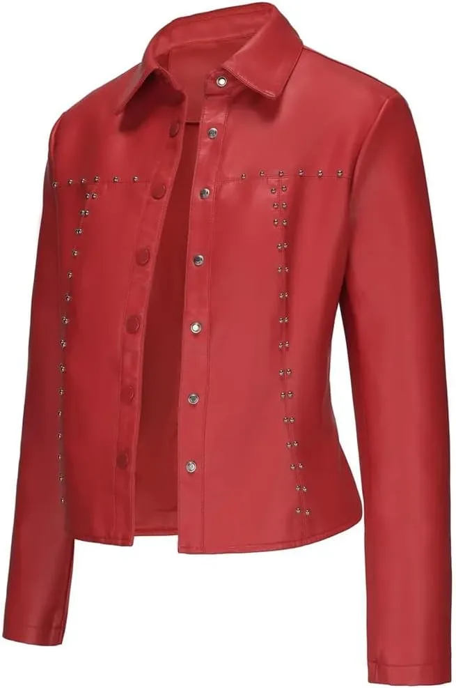 Moto Biker Jackets for Women Rivet Faux Leather Jacket Women Spring Autumn Coat