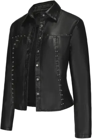 Moto Biker Jackets for Women Rivet Faux Leather Jacket Women Spring Autumn Coat