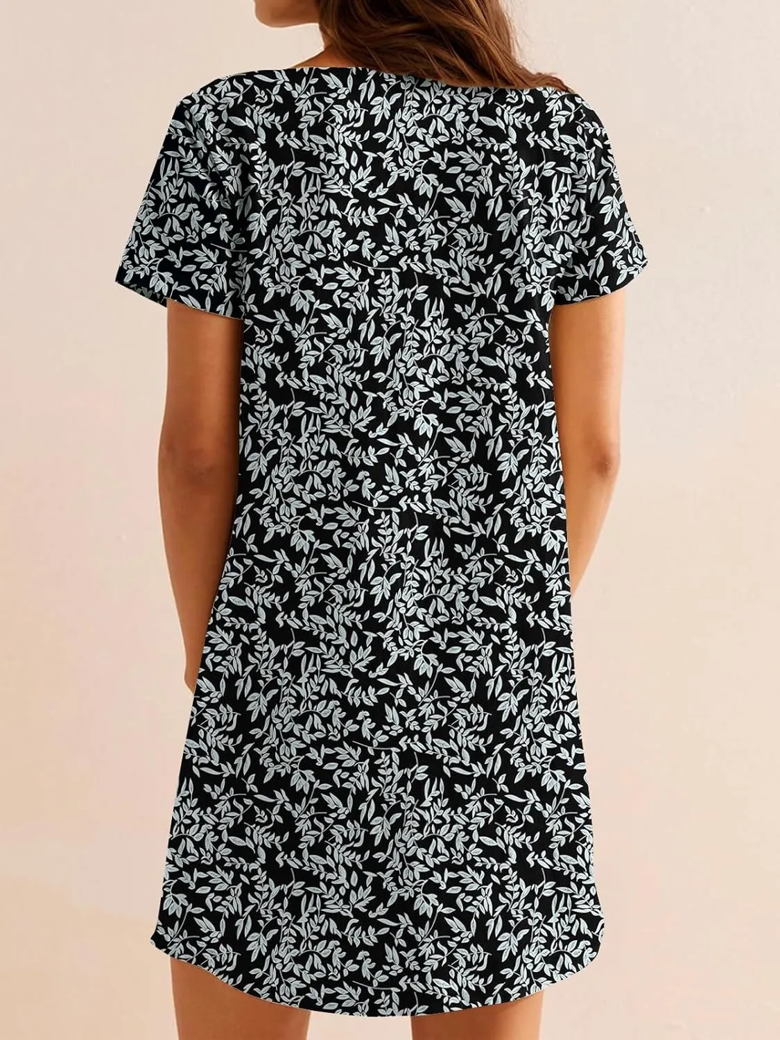 Naggoo Women Summer Sundresses Short Sleeve Square Neck Shift Tshirt Mini Dress with Pockets