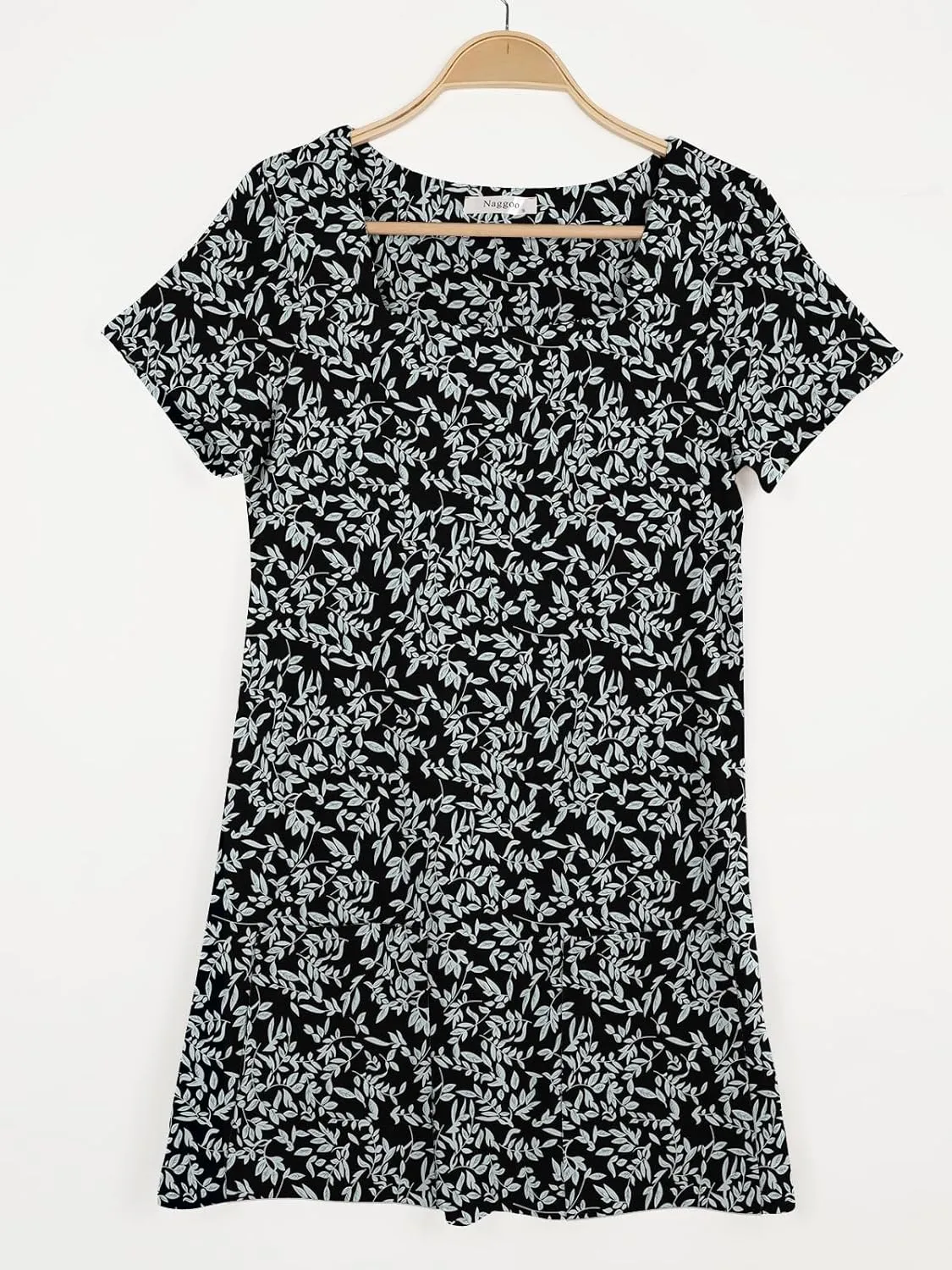 Naggoo Women Summer Sundresses Short Sleeve Square Neck Shift Tshirt Mini Dress with Pockets