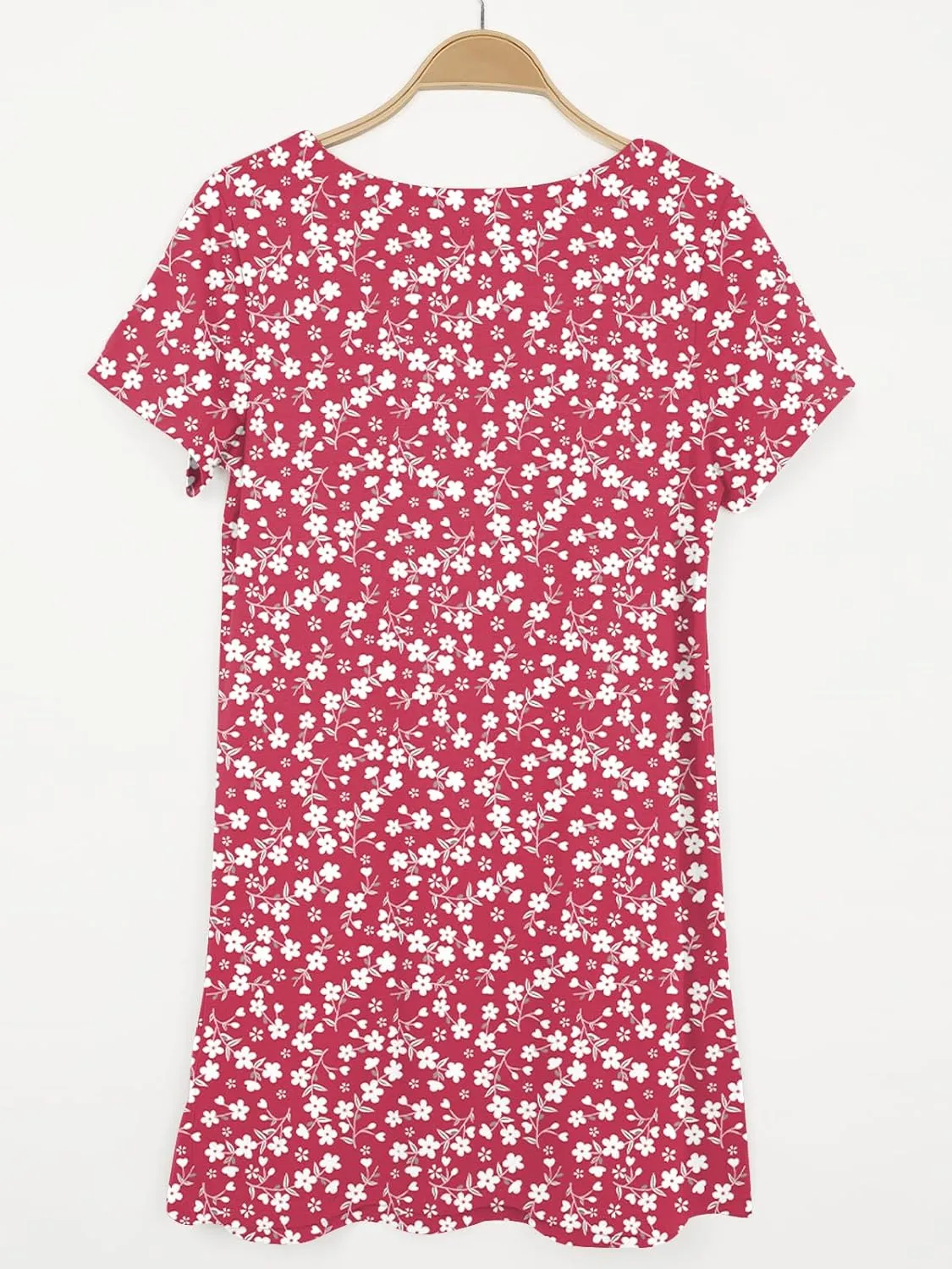 Naggoo Women Summer Sundresses Short Sleeve Square Neck Shift Tshirt Mini Dress with Pockets