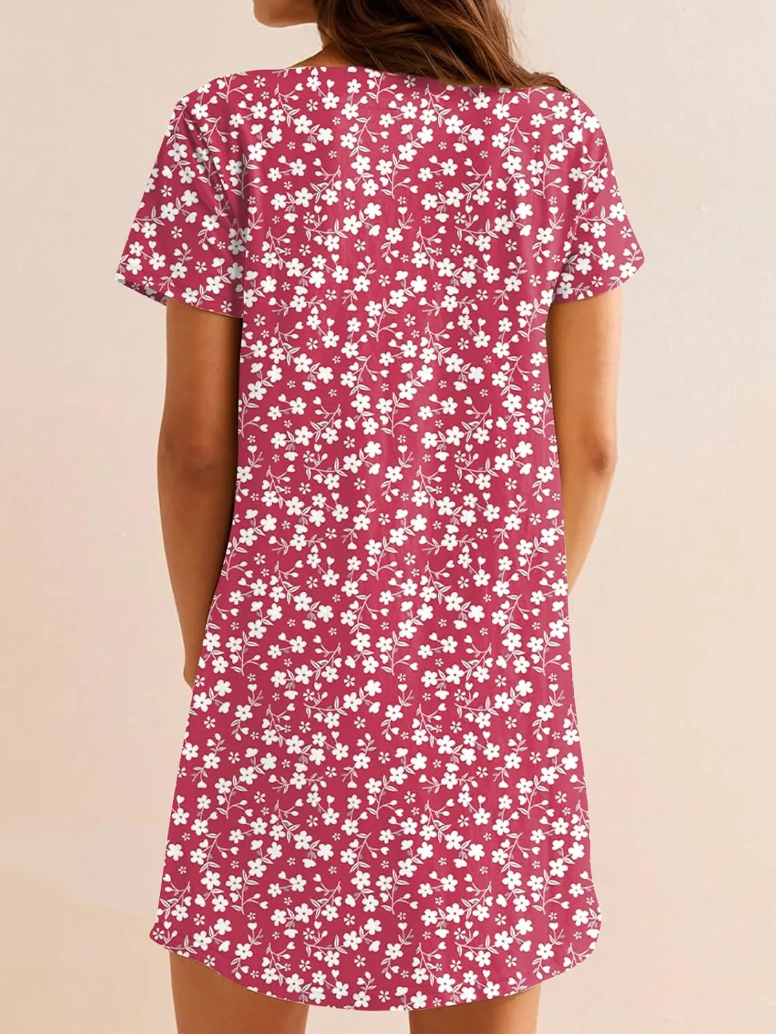 Naggoo Women Summer Sundresses Short Sleeve Square Neck Shift Tshirt Mini Dress with Pockets