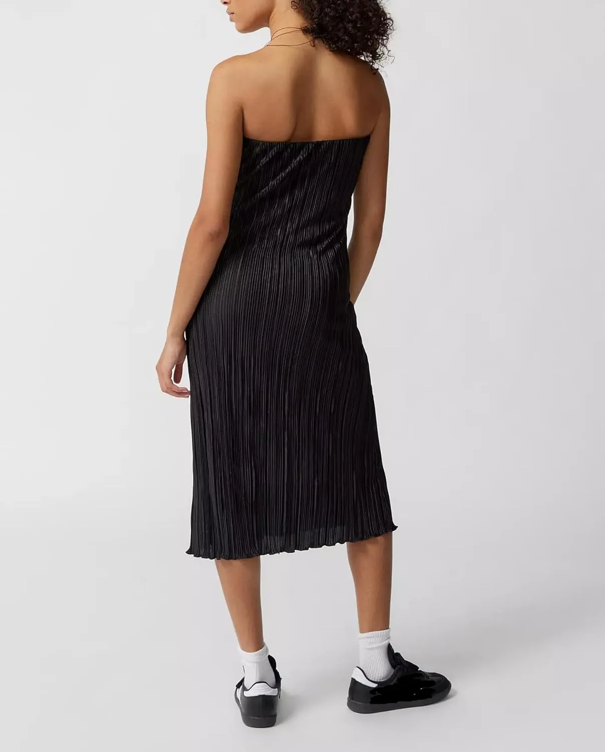 NUFIWI Women Y2k Pleated Maxi Dress Off Shoulder Backless Cutout Long Dress Plisse Strapless Bodycon Party Evening Dress