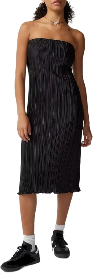 NUFIWI Women Y2k Pleated Maxi Dress Off Shoulder Backless Cutout Long Dress Plisse Strapless Bodycon Party Evening Dress