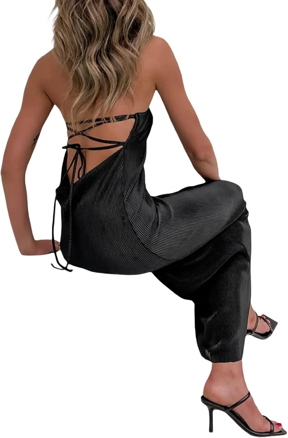NUFIWI Women Y2k Pleated Maxi Dress Off Shoulder Backless Cutout Long Dress Plisse Strapless Bodycon Party Evening Dress