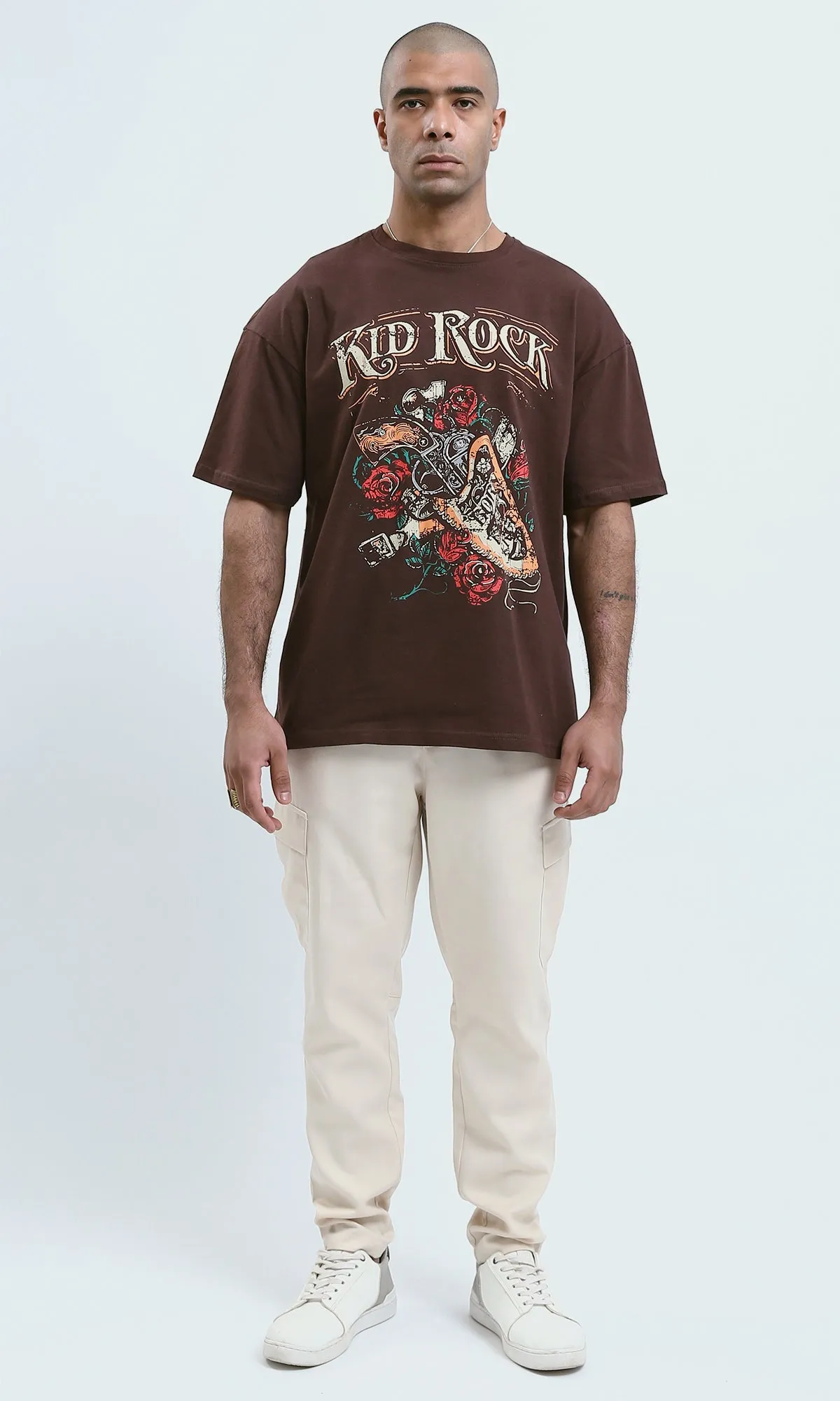 o188743 - "Kid Rock" Dark Brown Elbow Sleeves Printed Tee
