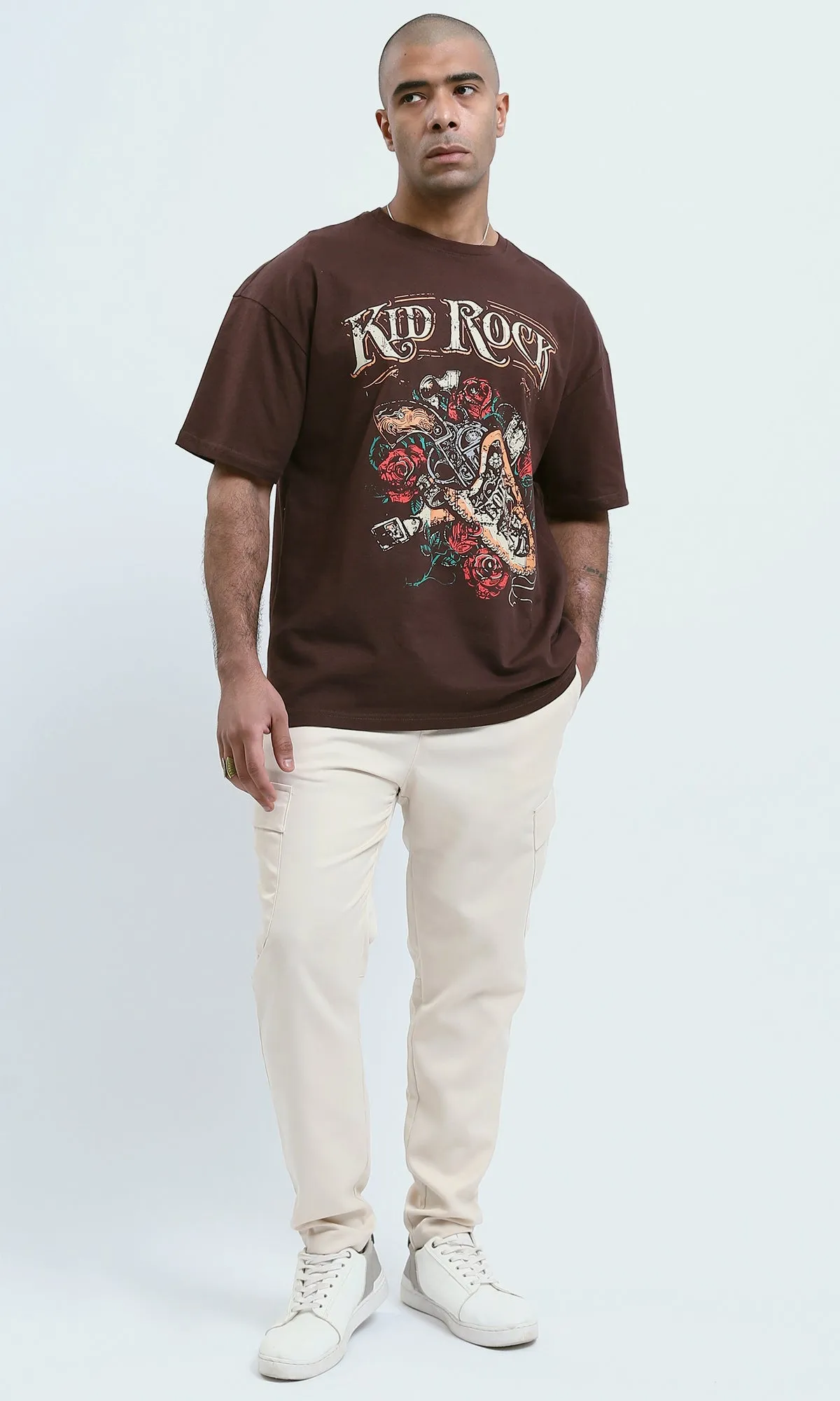 o188743 - "Kid Rock" Dark Brown Elbow Sleeves Printed Tee