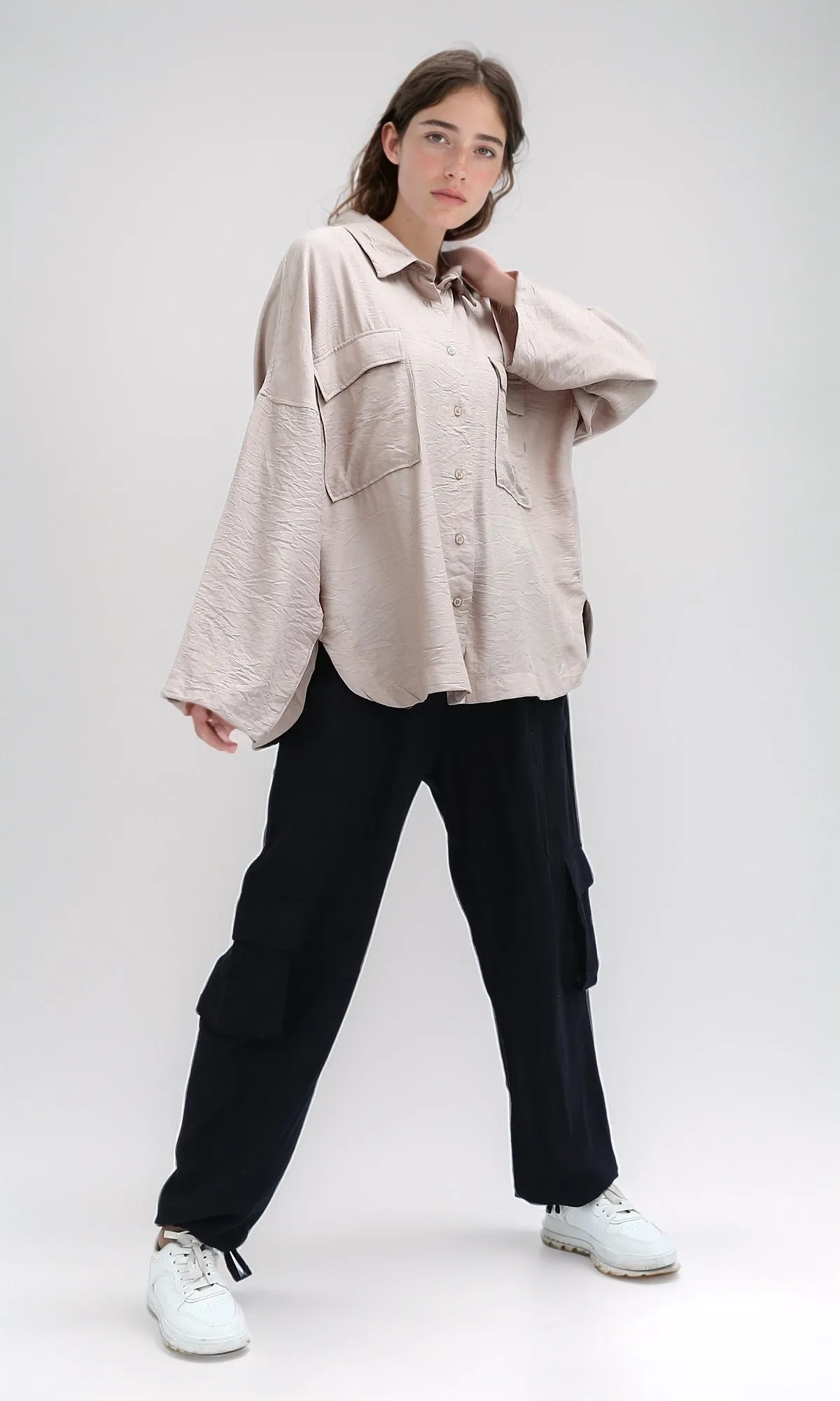 O198709 - Summer Long Sleeves Shirt With Side Pockets - Coffee