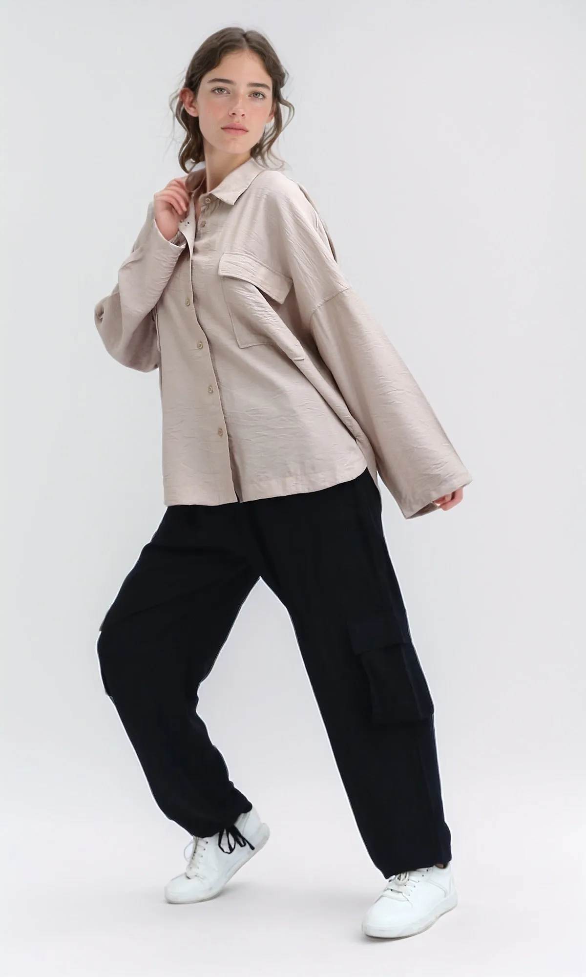O198709 - Summer Long Sleeves Shirt With Side Pockets - Coffee