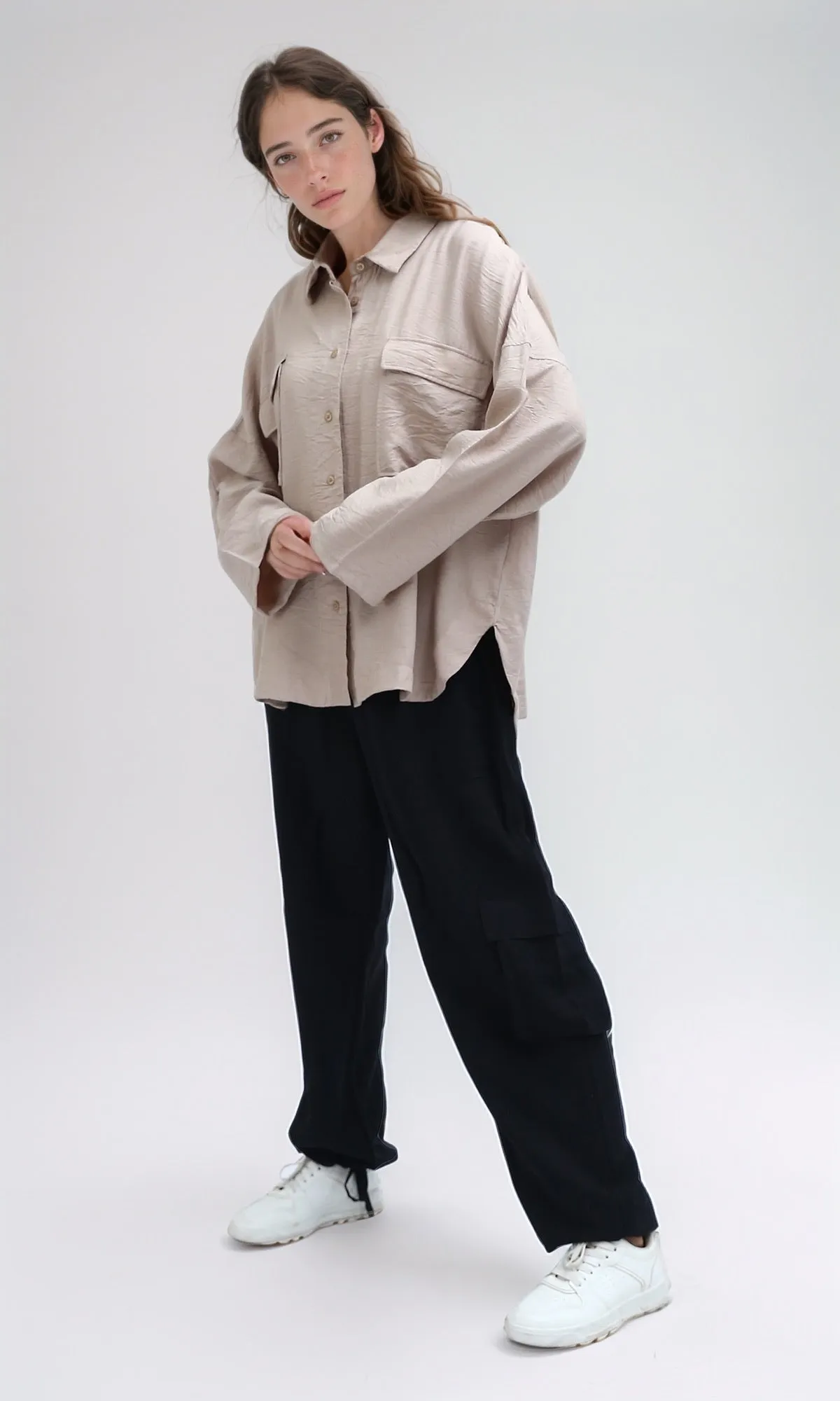 O198709 - Summer Long Sleeves Shirt With Side Pockets - Coffee
