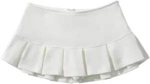 OCUH Y2K Mini Skirt with Shorts Underneath Pleated Skirt Low Rise Solid Color A-line Skirt Spicy Fashion Hotsweet