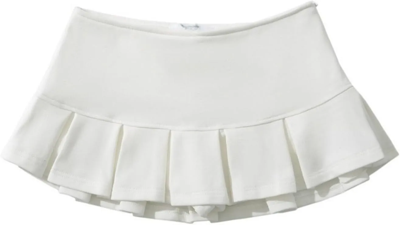 OCUH Y2K Mini Skirt with Shorts Underneath Pleated Skirt Low Rise Solid Color A-line Skirt Spicy Fashion Hotsweet