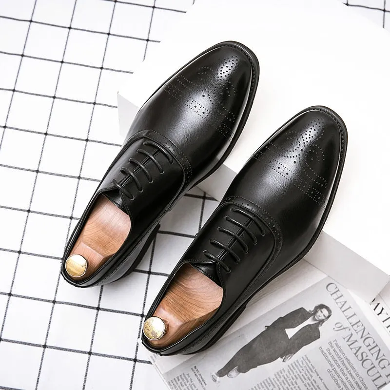 Oxfords Shoes for Men Brown Black Business Lace-up Pu Office  Brogue Dress Shoes Zapatos De Vestir Hombre