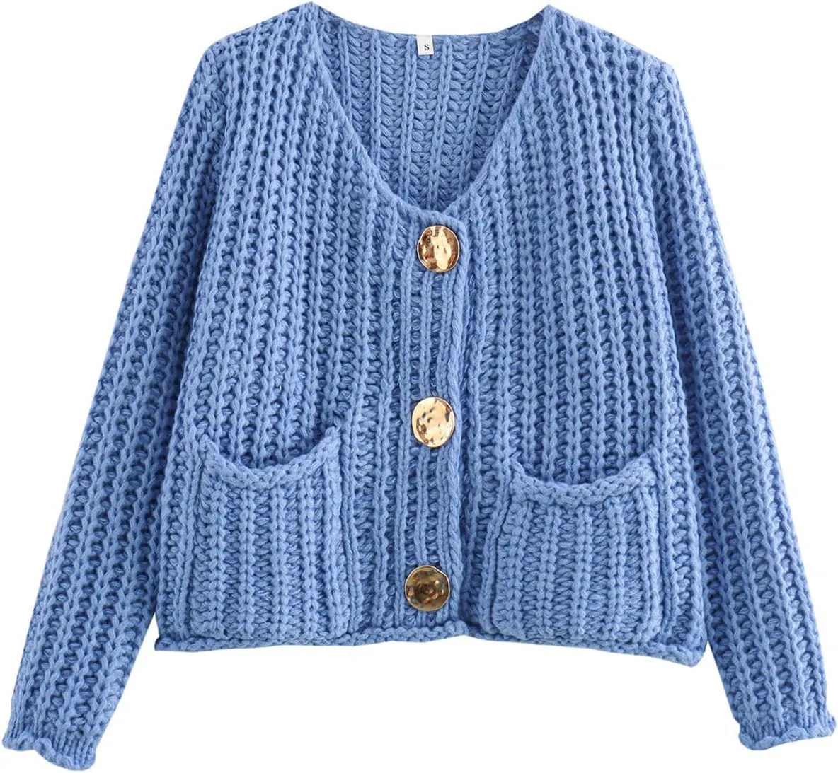 Perbai Women's Cropped Cardigan Sweater Long Sleeve Button Down Chunky Knit Cardigan Fall Outfits 2024