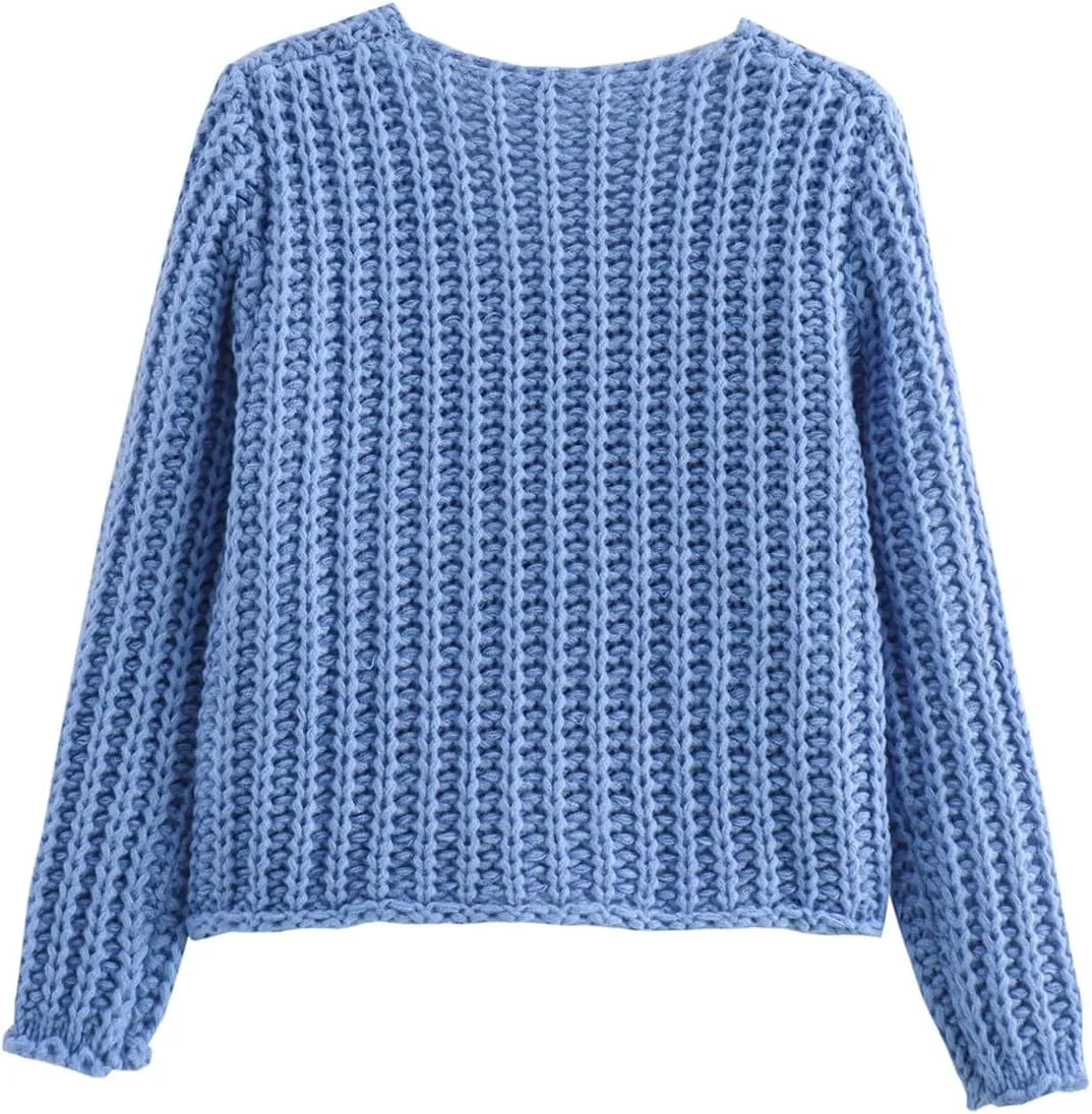 Perbai Women's Cropped Cardigan Sweater Long Sleeve Button Down Chunky Knit Cardigan Fall Outfits 2024