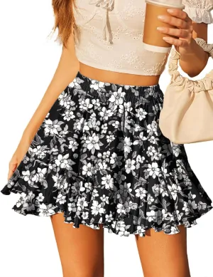 Perbai Womens Summer Boho Ruffle Mini Skirt High Waisted Pleated A Line Flowy Butterfly Shorts Skirts