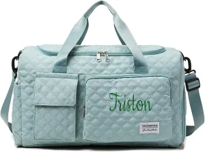 Personalized Weekender Duffle Bag for Women - Carry On Travel Bag with Shoe Compartment & Wet Pocket, Personalized Gym Tote for Workouts, Hospital Labor Delivery, Overnight Trips(Blue)
