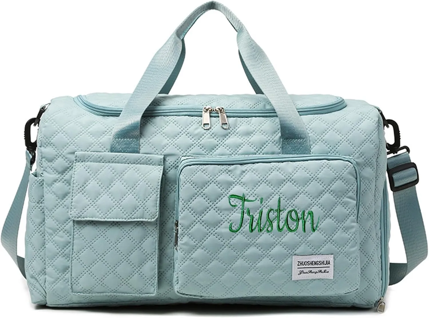 Personalized Weekender Duffle Bag for Women - Carry On Travel Bag with Shoe Compartment & Wet Pocket, Personalized Gym Tote for Workouts, Hospital Labor Delivery, Overnight Trips(Blue)