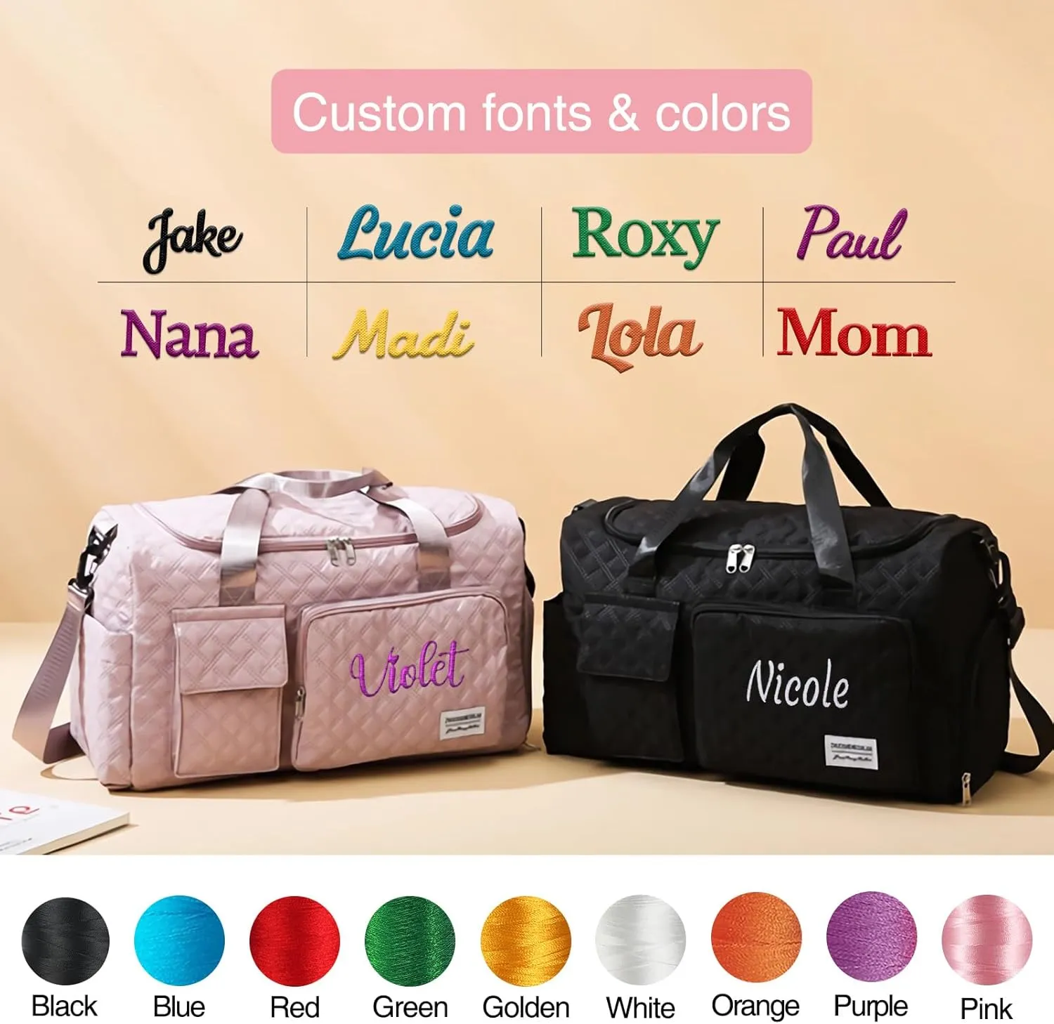Personalized Weekender Duffle Bag for Women - Carry On Travel Bag with Shoe Compartment & Wet Pocket, Personalized Gym Tote for Workouts, Hospital Labor Delivery, Overnight Trips(White)