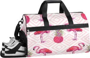 Pink Cute Flamingo Sports Gym Bag with Wet Pocket & Shoes Compartment Waterproof Workout Duffel Bag for Women and Men Weekender Overnight Duffle Bag Travel Carry-on Tote