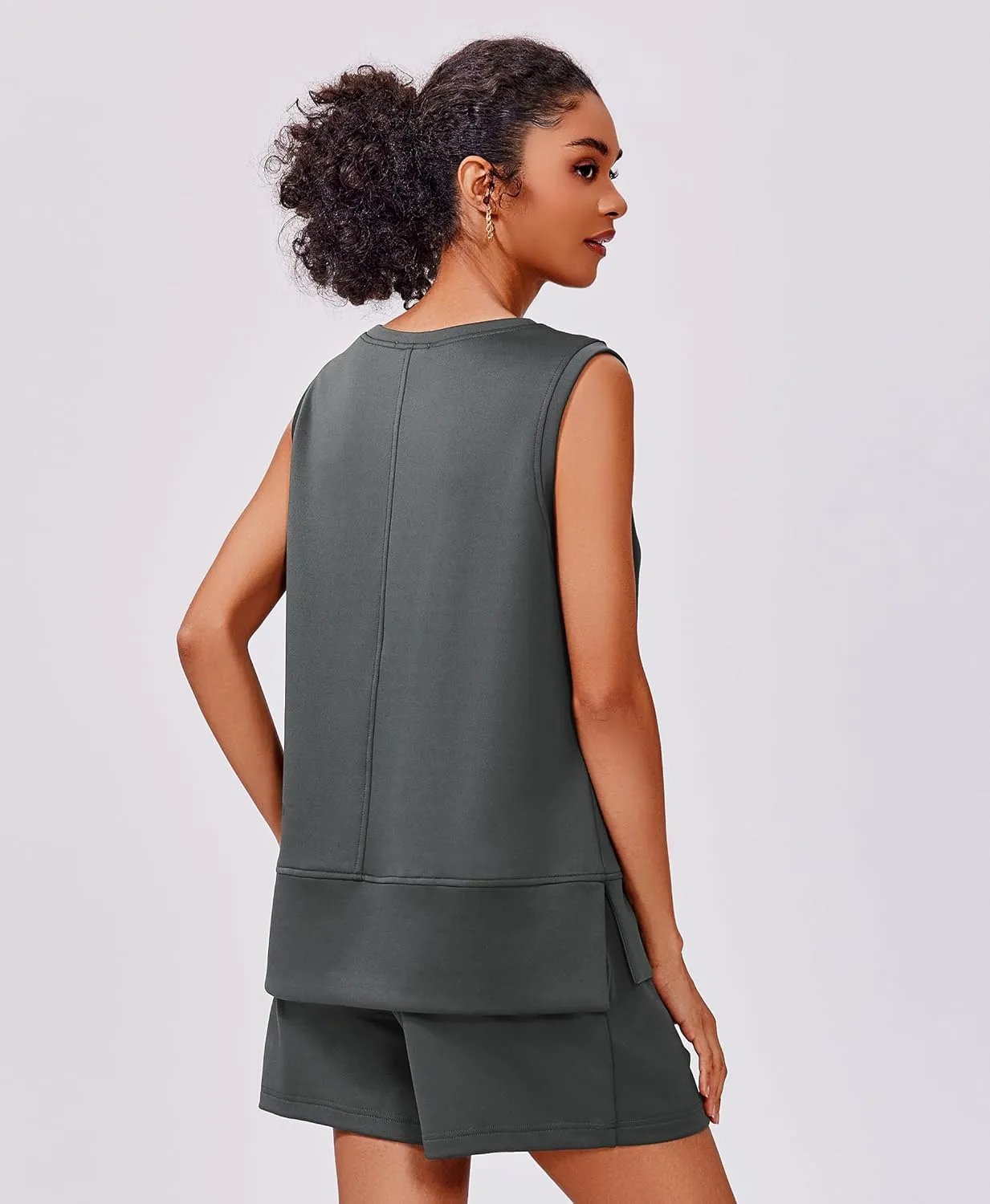 PINSPARK Two Piece Sets for Women Summer Sleeveless Lounge Set Crewneck Tops Sweatsuit Drawstring Shorts Tracksuit Outfits