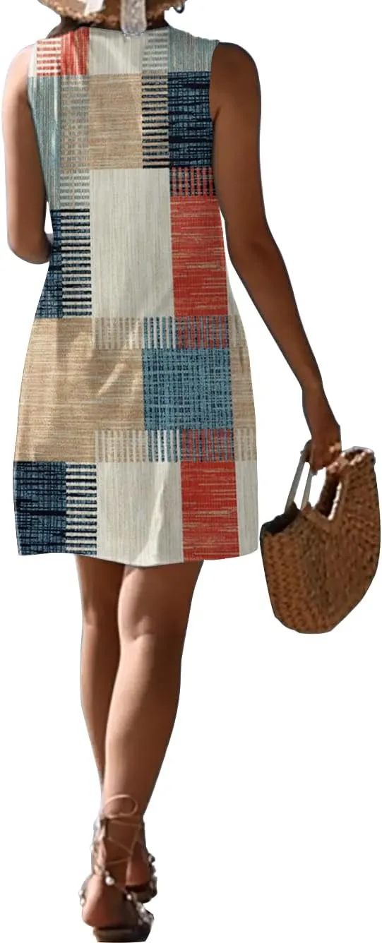Pleated Front Summer Dresses for Women 2025 Casual Beach Floral Print Sundress Boho Tank Dress
