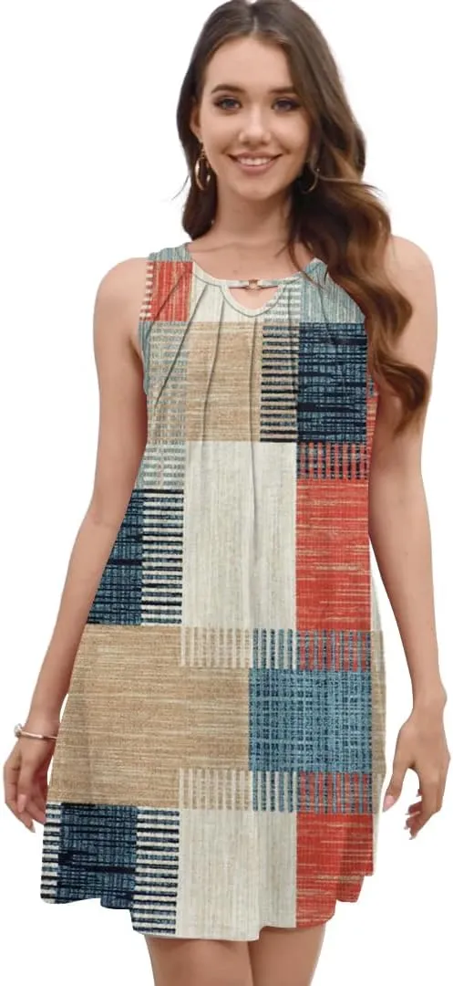 Pleated Front Summer Dresses for Women 2025 Casual Beach Floral Print Sundress Boho Tank Dress