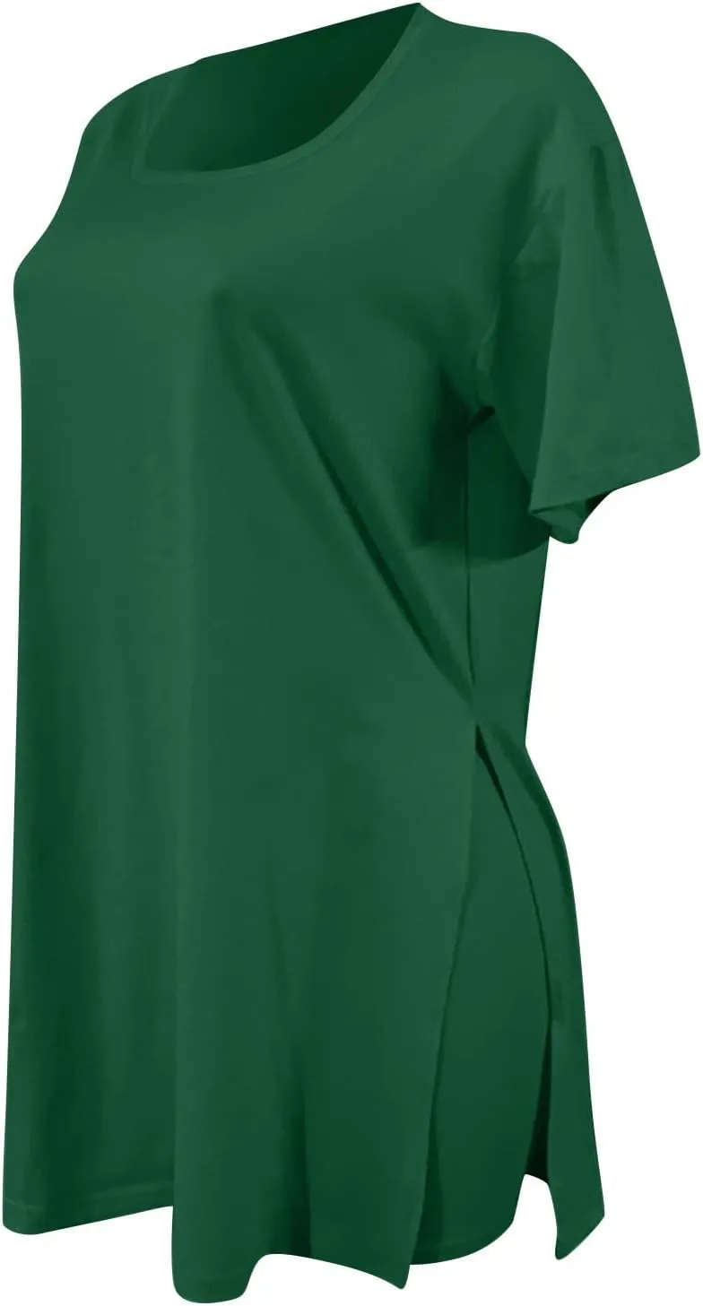 Plus Size Two Piece Outfits for Women Summer Casual V Neck Tracksuit Side Split Short Sleeve Tunic Tops Shorts Sets