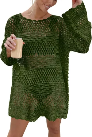 Prinbara Crochet Cover Up for Women Swimsuit Summer Bathing Suit 2025 Swim Hollow Out Bikini Swimwear Mesh Knit Beach Dress