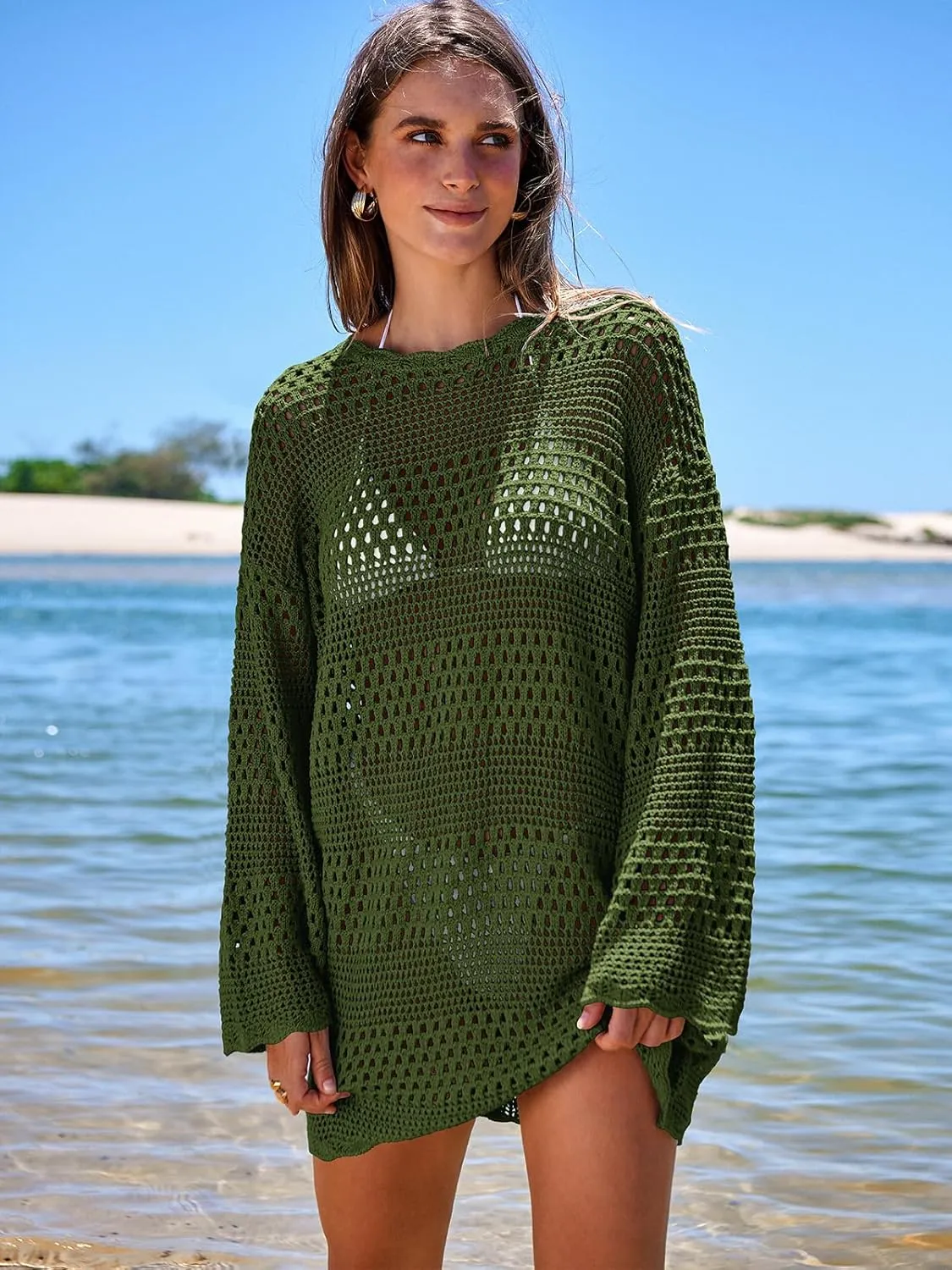 Prinbara Crochet Cover Up for Women Swimsuit Summer Bathing Suit 2025 Swim Hollow Out Bikini Swimwear Mesh Knit Beach Dress