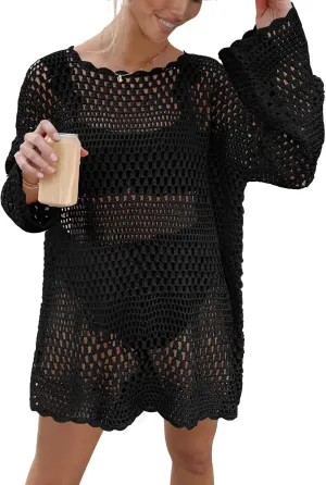 Prinbara Crochet Cover Up for Women Swimsuit Summer Bathing Suit 2025 Swim Hollow Out Bikini Swimwear Mesh Knit Beach Dress