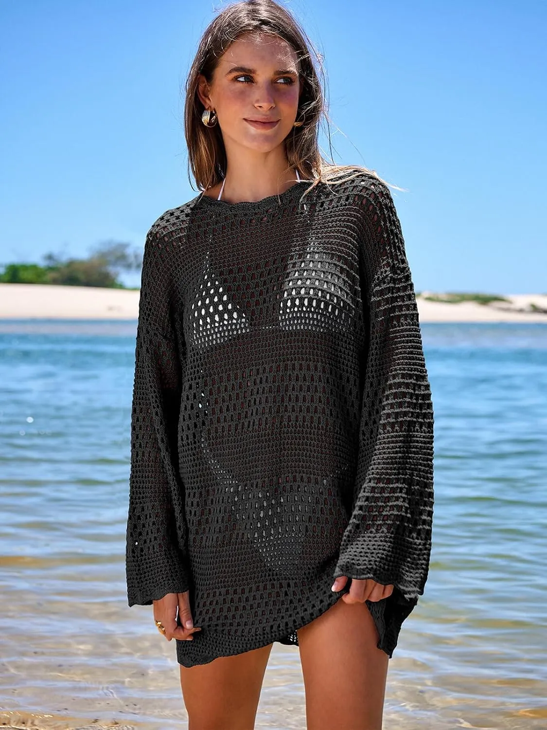 Prinbara Crochet Cover Up for Women Swimsuit Summer Bathing Suit 2025 Swim Hollow Out Bikini Swimwear Mesh Knit Beach Dress