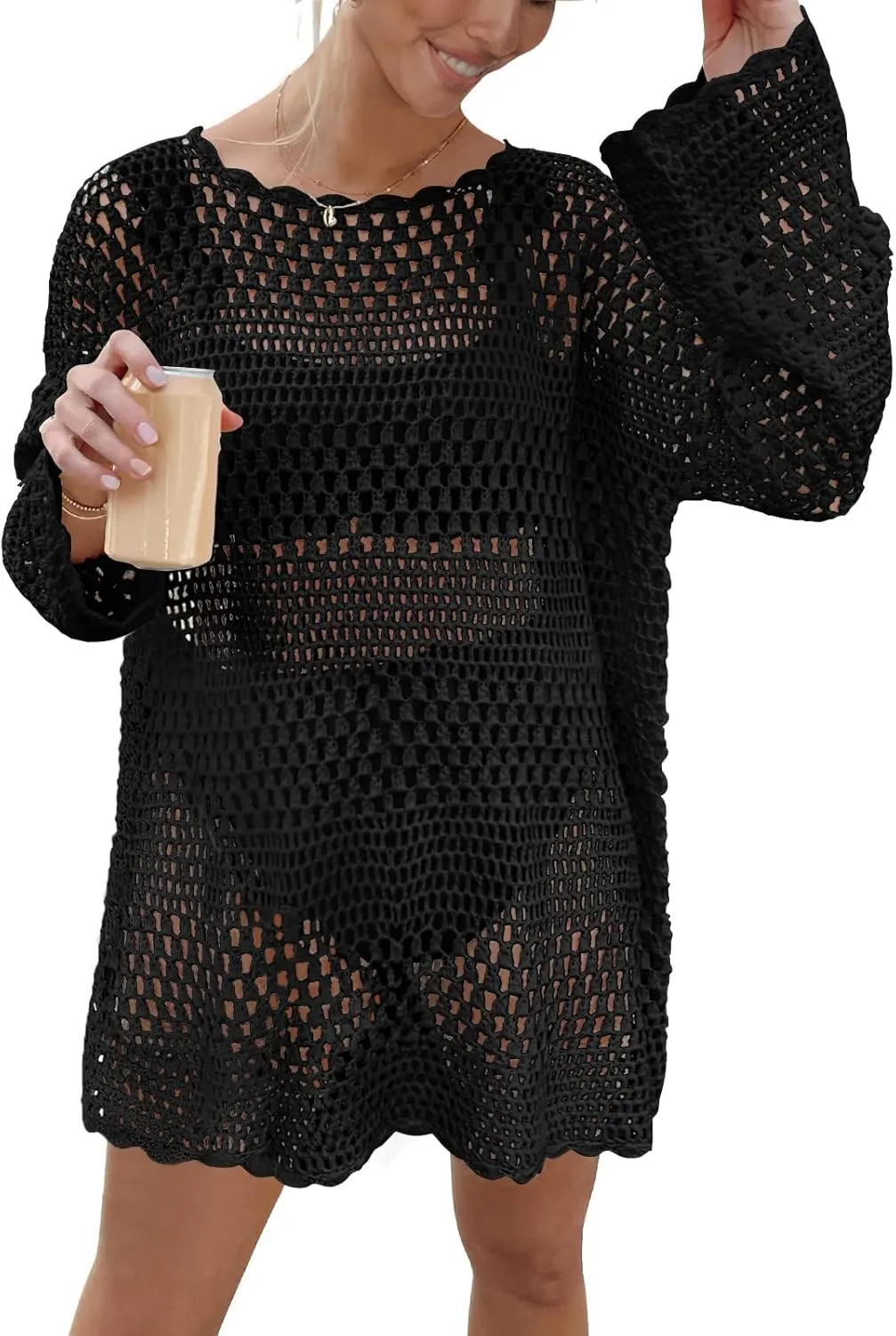 Prinbara Crochet Cover Up for Women Swimsuit Summer Bathing Suit 2025 Swim Hollow Out Bikini Swimwear Mesh Knit Beach Dress
