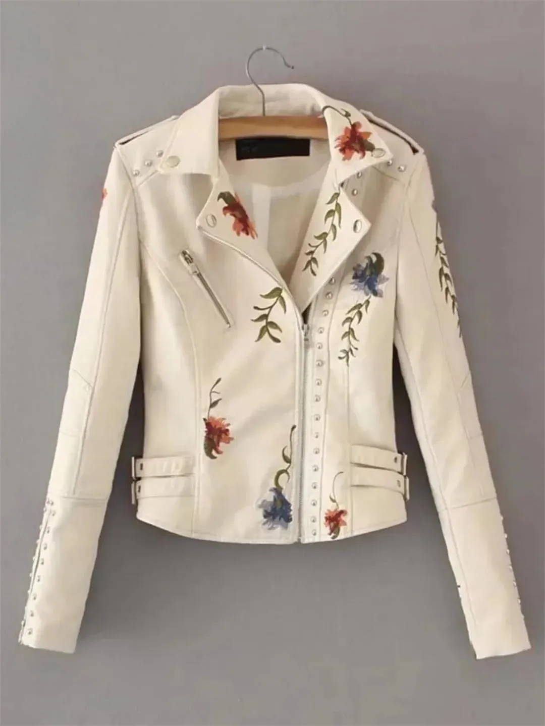 PU Leather Rivet Coat Moto & Biker Streetwear Zipper Women's Jackets Spring Clothes