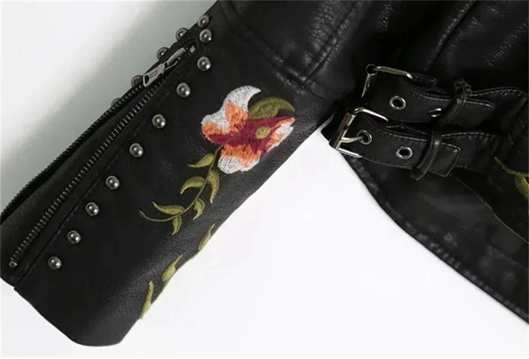 PU Leather Rivet Coat Moto & Biker Streetwear Zipper Women's Jackets Spring Clothes