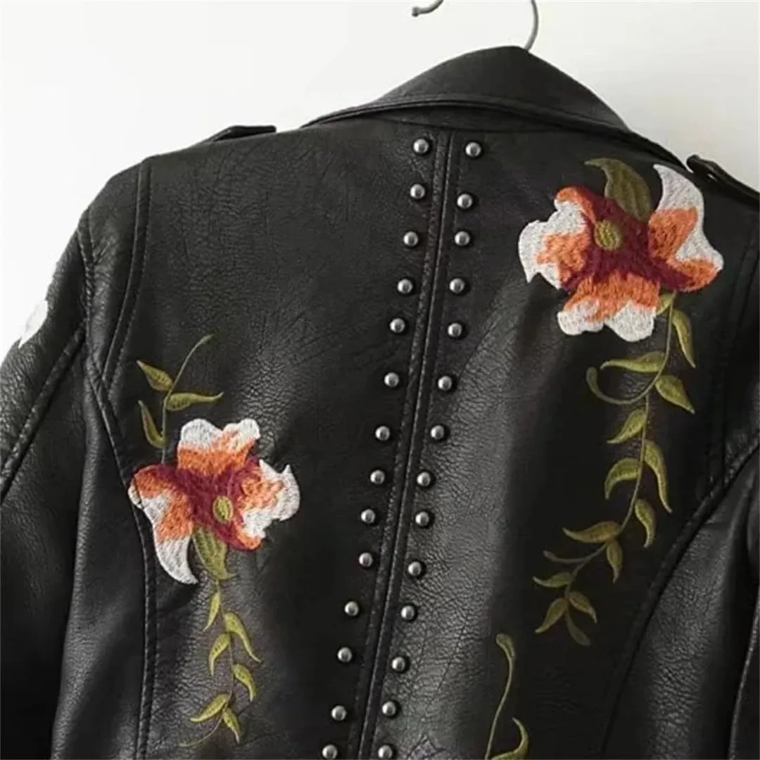 PU Leather Rivet Coat Moto & Biker Streetwear Zipper Women's Jackets Spring Clothes