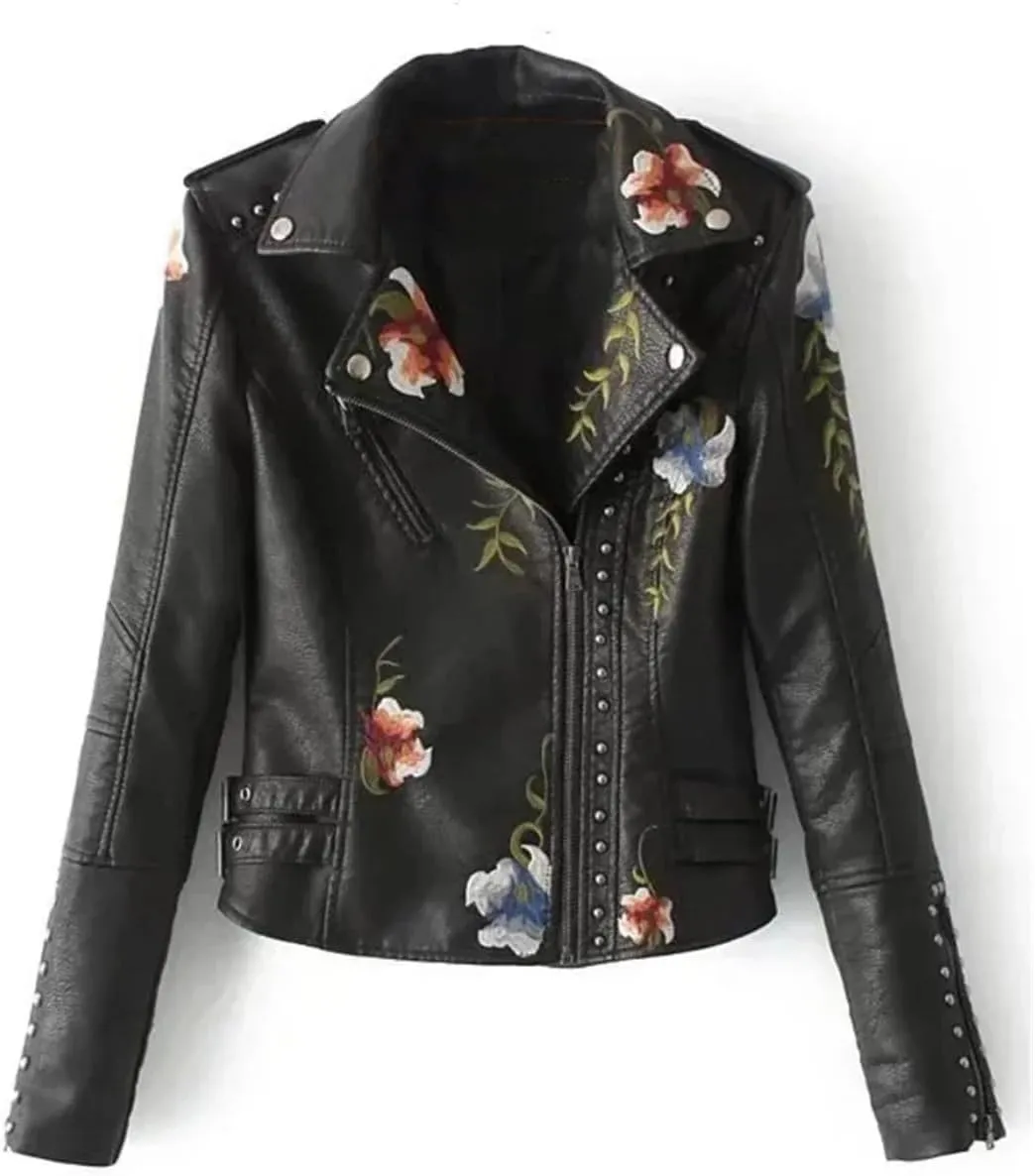 PU Leather Rivet Coat Moto & Biker Streetwear Zipper Women's Jackets Spring Clothes