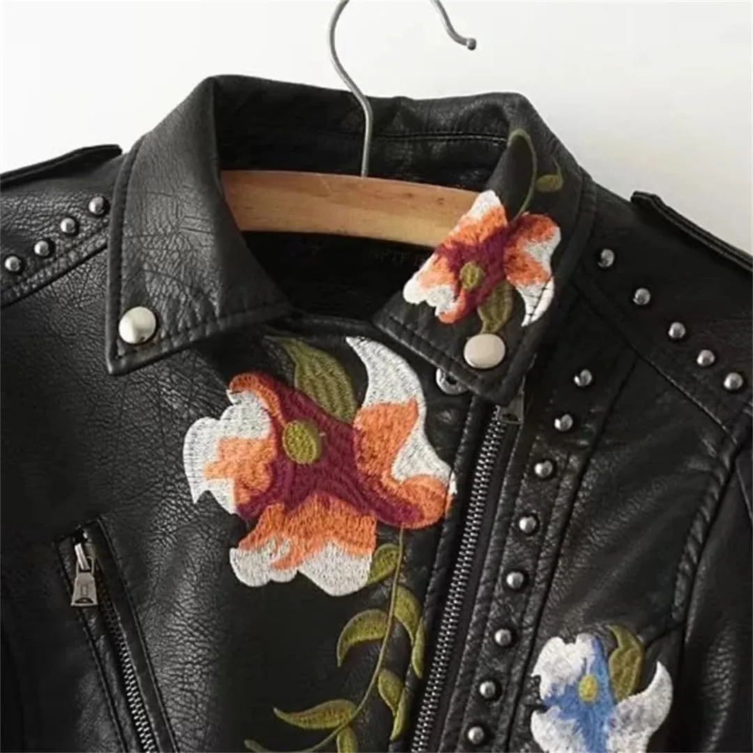 PU Leather Rivet Coat Moto & Biker Streetwear Zipper Women's Jackets Spring Clothes