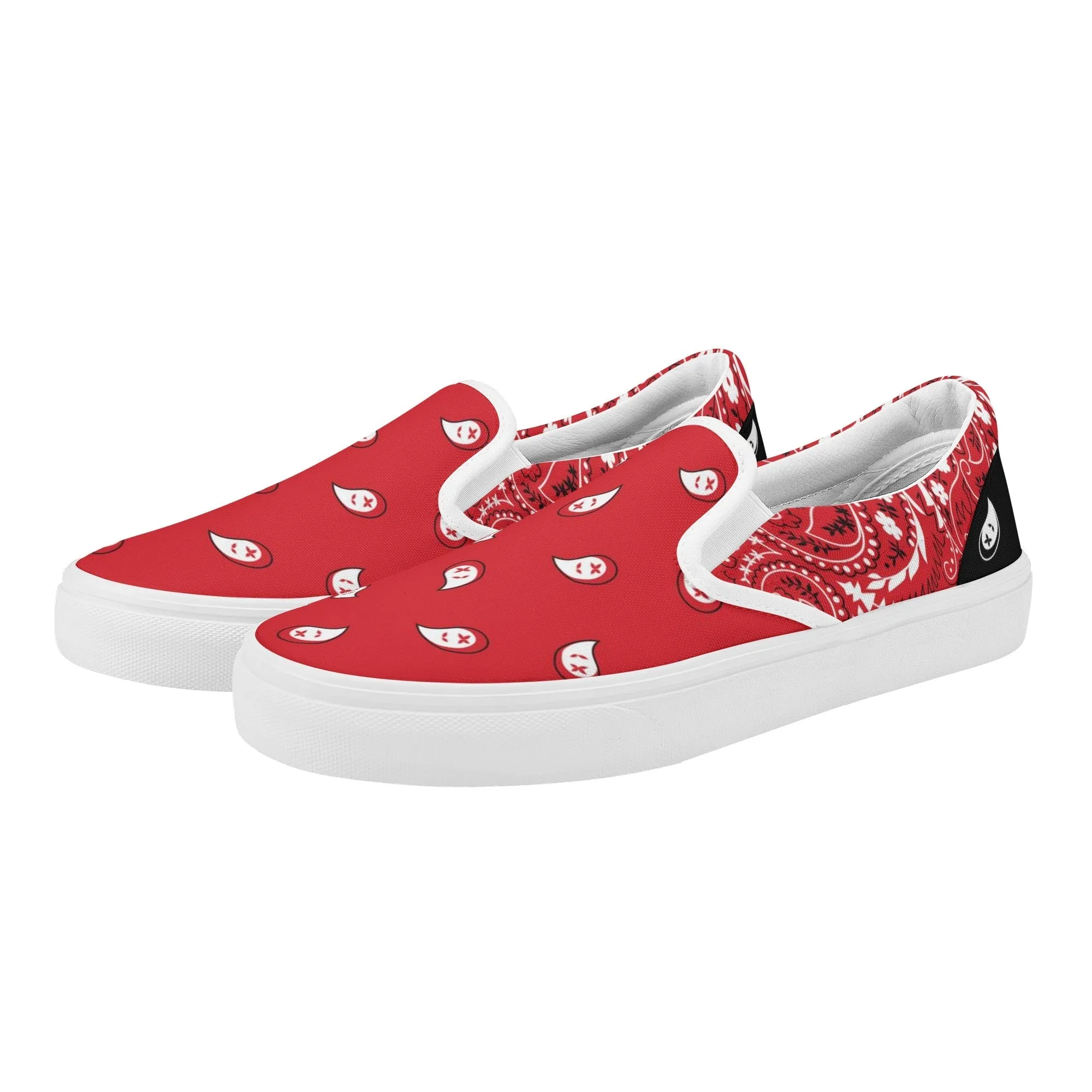 Red & Black Bandana Pattern Slip On Sneakers