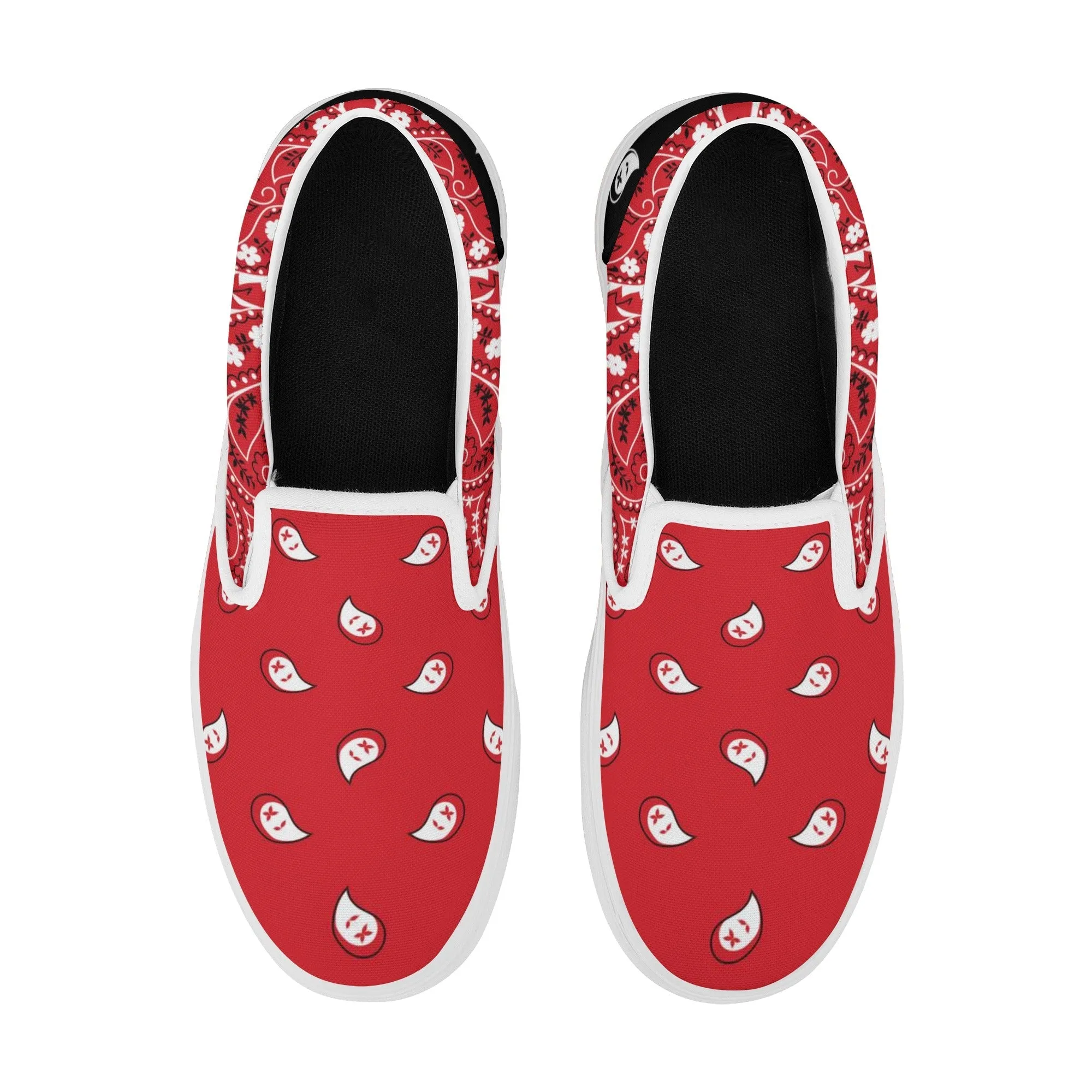 Red & Black Bandana Pattern Slip On Sneakers