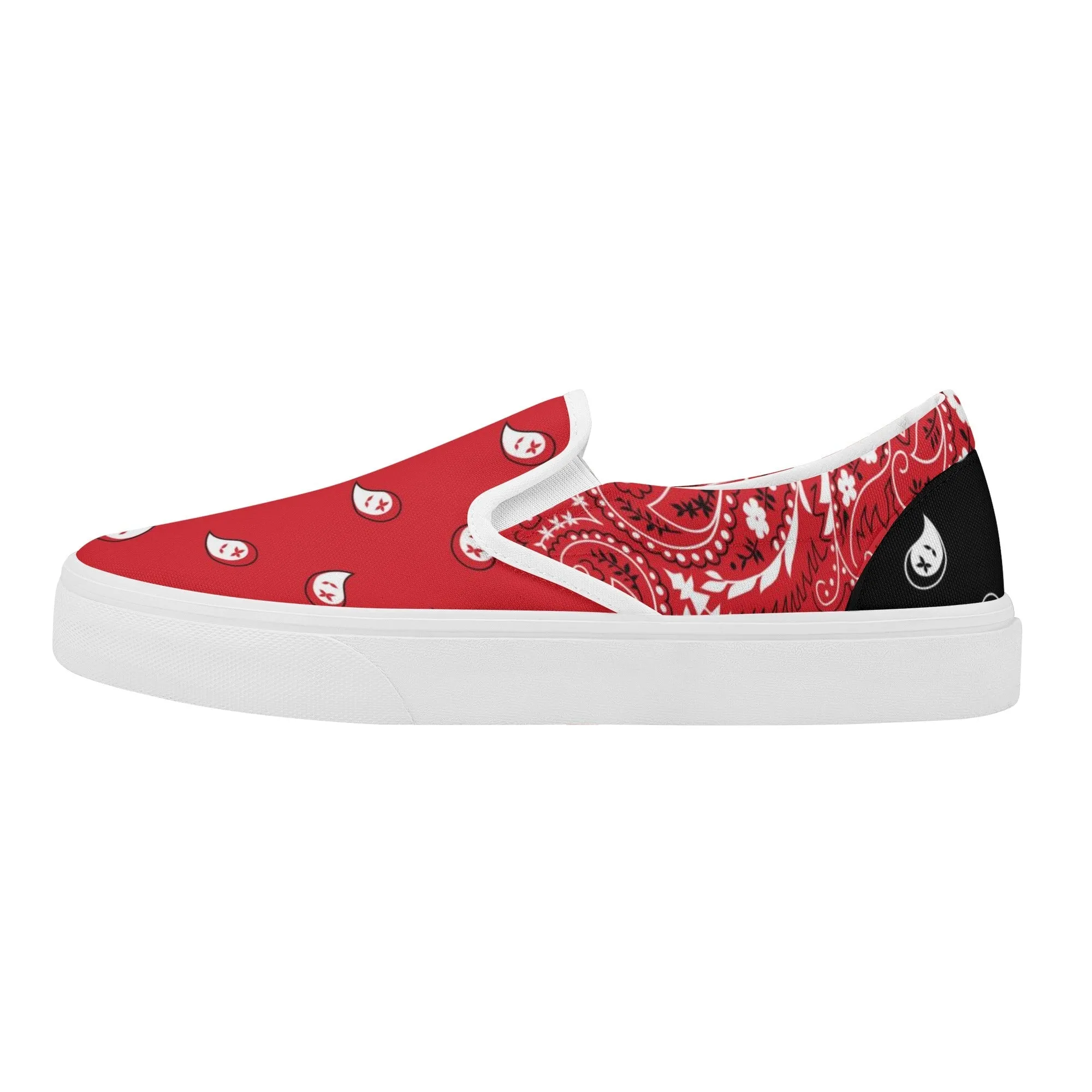 Red & Black Bandana Pattern Slip On Sneakers