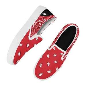 Red & Black Bandana Pattern Slip On Sneakers
