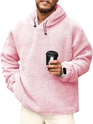 Runcati Mens Sherpa Hoodies Fleece Fuzzy Casual Pullover Long Sleeve Fall Winter Warm Sweatshirts