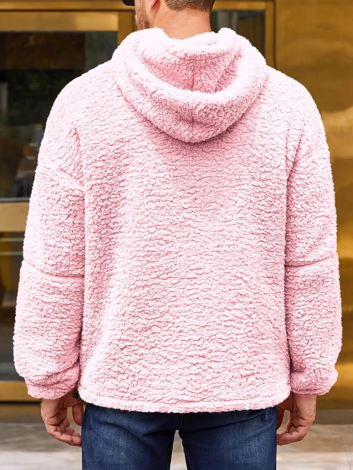 Runcati Mens Sherpa Hoodies Fleece Fuzzy Casual Pullover Long Sleeve Fall Winter Warm Sweatshirts